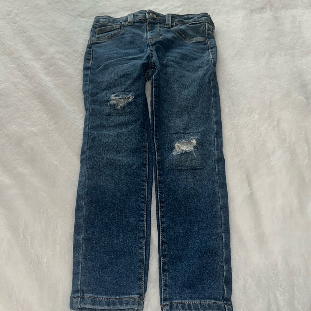 Jumping beans, size 5 adjustable waist blue jeans with sequence patterns on